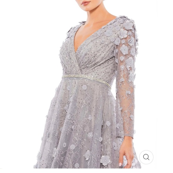 NWT Mac Duggal 67387 Floral Embellished Lace A-line Cocktail Sterling DRESS 8 - Picture 5 of 12